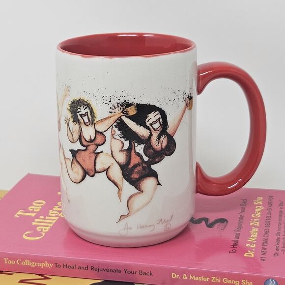 Jill Neal Gallery Mug Wild Women Coffee Dancing Ladies White/ Red C15 - Picture 1 of 6